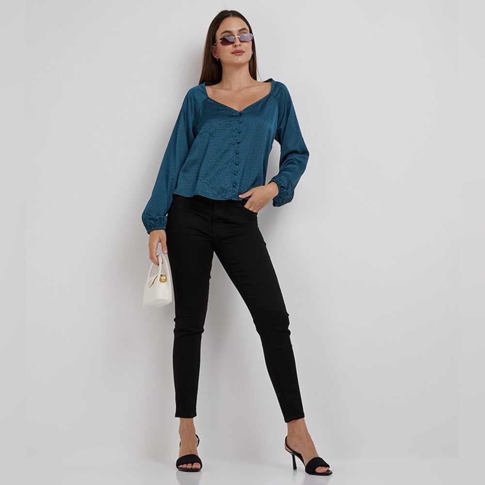 Levi's Blue Patterned Sweetheart Neck Top Sz Small